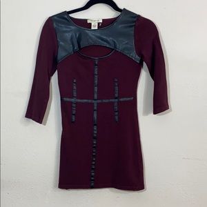 Burgundy dress with hints of leather